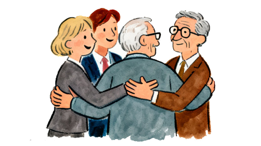 Ilustración jubilación y equipo